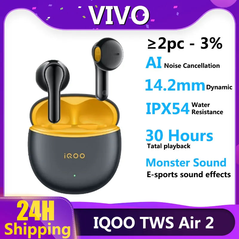 Original VIVO IQOO TWS Air 2 TWS Earphone Bluetooth 5.3 AI Call Noise Cancelling True Wireless Headset For IQOO Neo 8