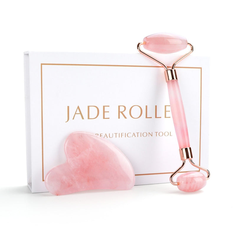 Jade Roller Heart Gua Sha Scraping Board Rose Quartz Facial Massager for Face Body Slim Lift Natural Stone Skin Care Tool Set