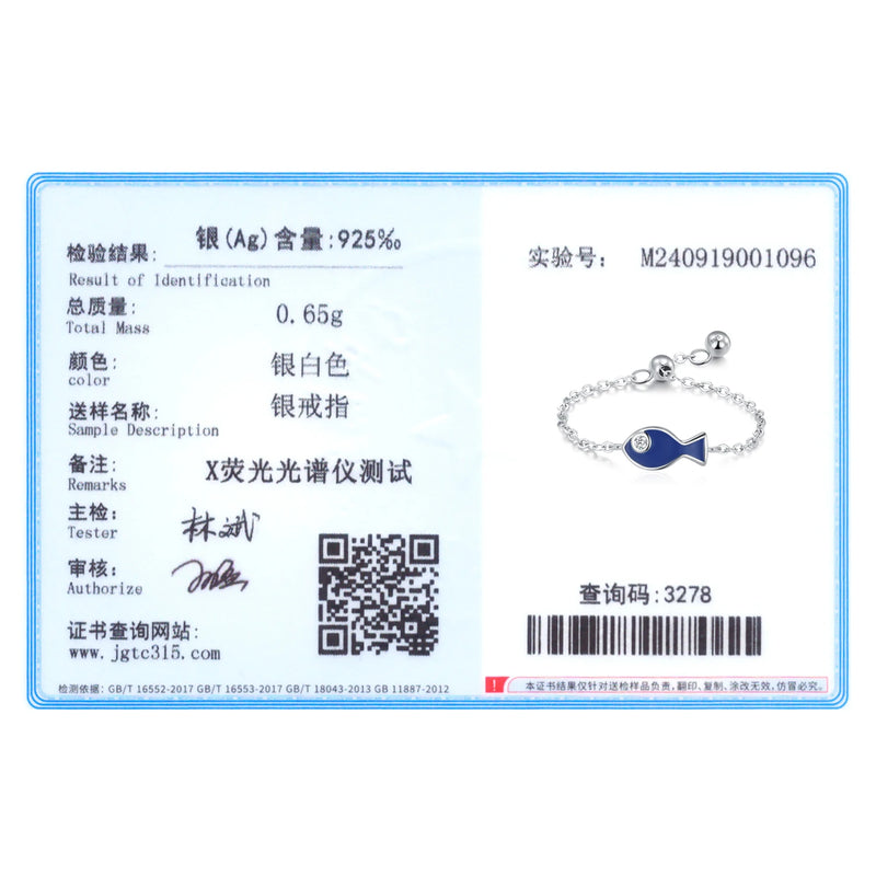 Ailmay 925 Sterling Silver Blue Enamel Lovely Small Fish Adjustable Ring For Women's Daily Wear, Parties, And Gift Giving