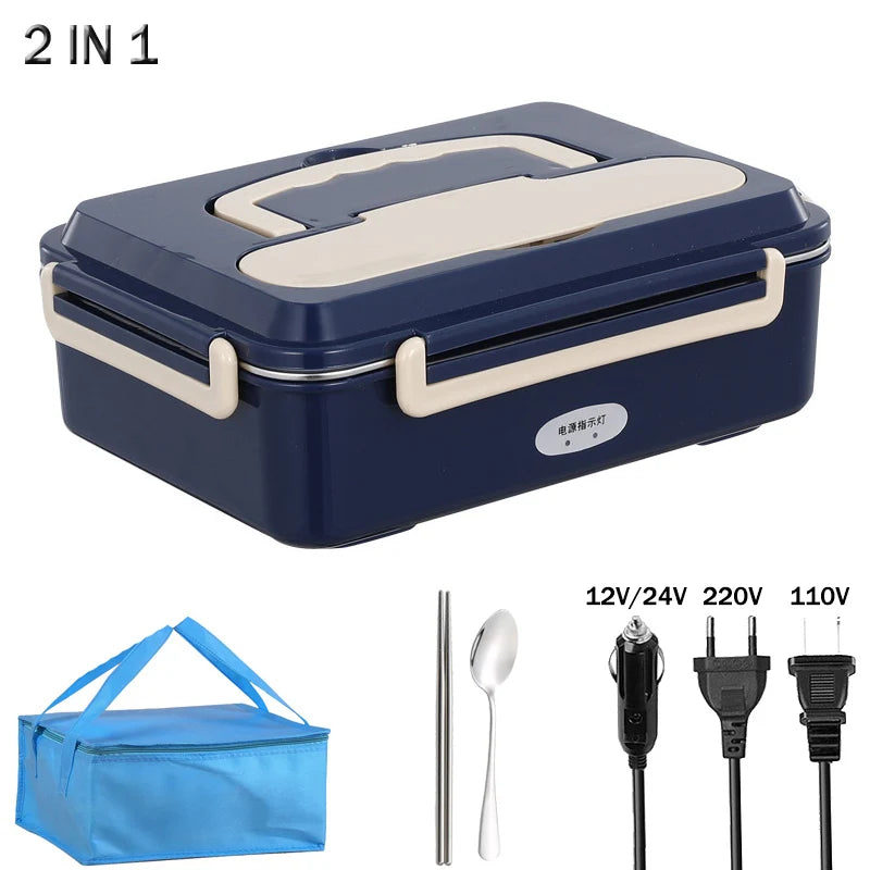 Car Home Dual Use Stainless Steel Electric Lunch Box Food Heater 12V 24V 110V 220V Workplace Picnic Heated Food Warmer Container