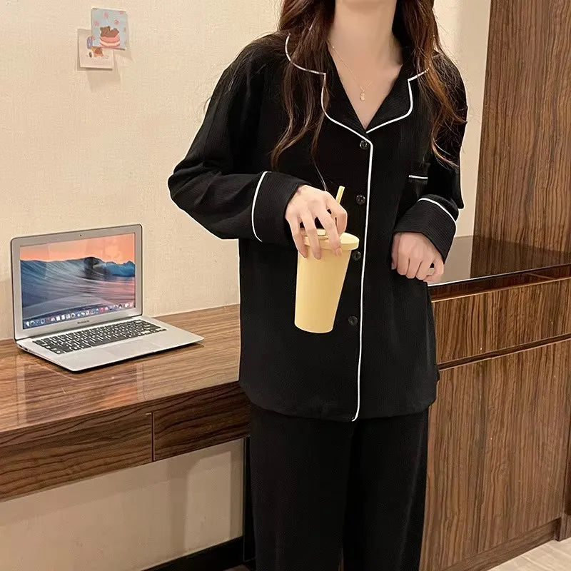 Striped Sleepwear Women Pajama Sets Korean Piiama Pants Sets for Women 2 Pieces Button Night Wears Long Sleeve Home Suit pigma