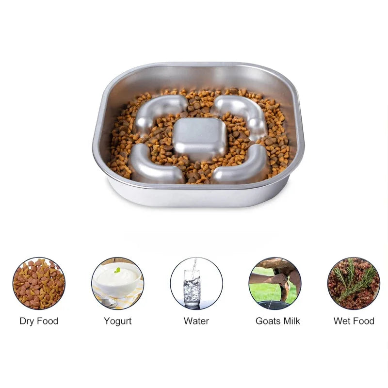 Stainless Steel Pet Dog Slow Feeder Bowls Anti-Slip Puzzle Interactive Bloat Stop Bowl Anti-Chok Dog Bowl for Small Medium Dogs