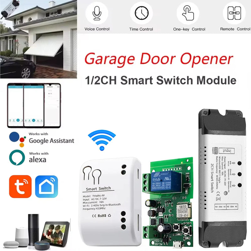 Tuya SmartLife WIFI Garage Door Opener Controller Smart Switch On Off Relay Module Gate Open Voice Control Alexa Google Home