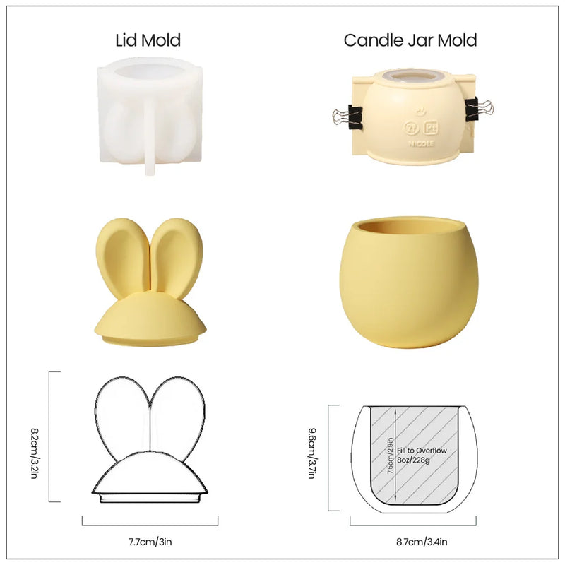 Nicole Candle Jar Silicone Molds for Concrete DIY Hoppy Bunny - Eared Easter Egg Storage Vessel Cement Mould Easter Gift Tools