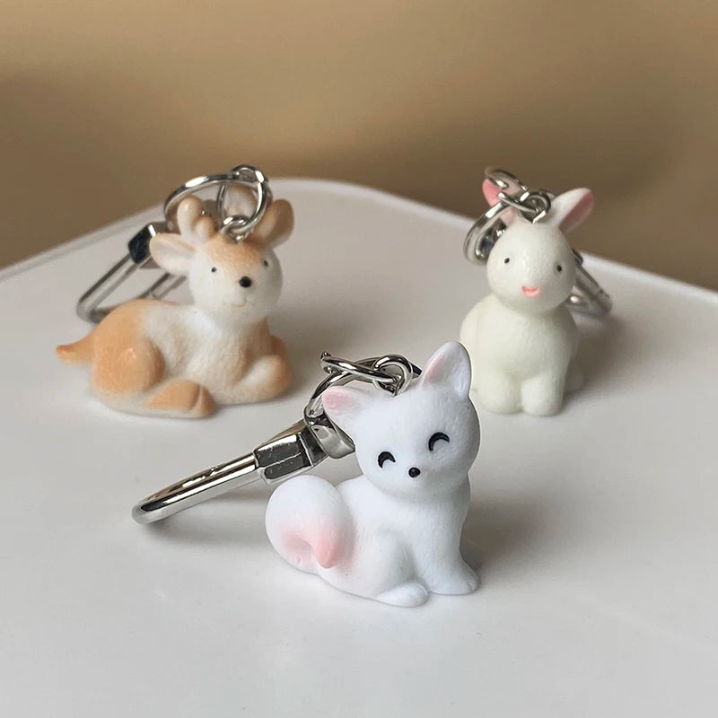 Cute 3D Fox Goose Rabbit Elk Keychains Keyring For Women Friend Gift Kawaii Hedgehog Aniaml Pet Doll Bag Box Car Key Accessories