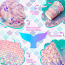Mermaid Party Supplies,90 Pcs Party Supplies Kit-Mermaid Birthday Plates Cups Napkins Tablecloth&Banner Balloons etc for Girls