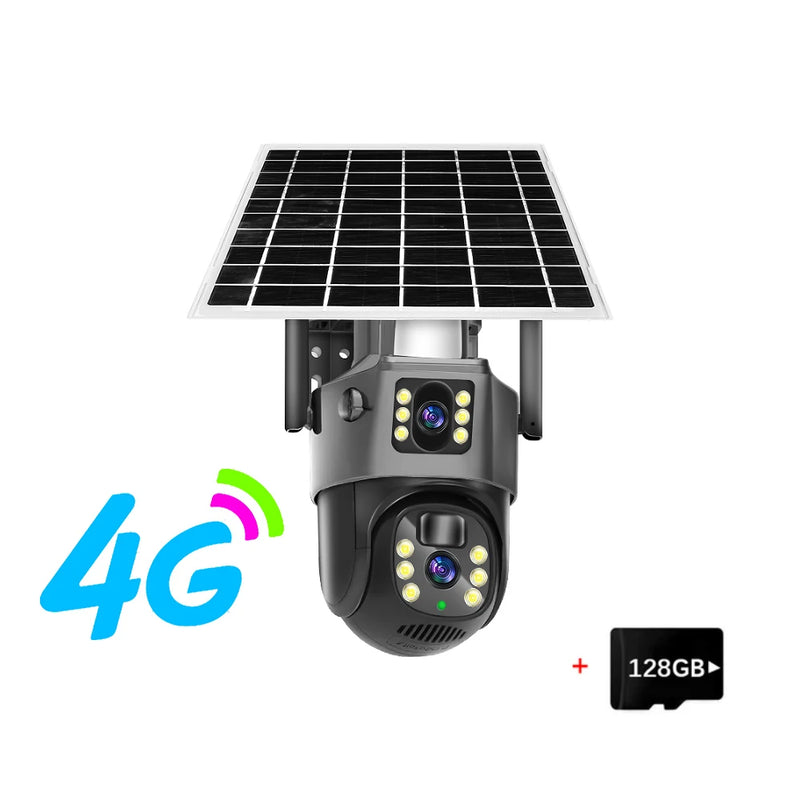 Linook V380， Wireless 4G SIM card outdoor solar camera waterproof 360 dual lens 4K, CCTV security protection IP camera,