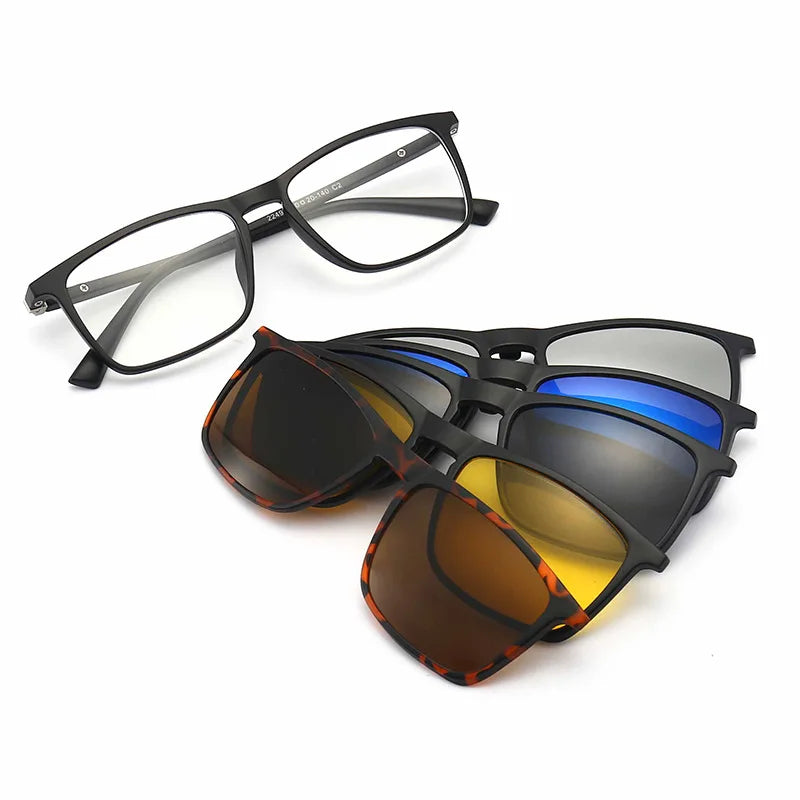 6 In 1 Custom Men Women Polarized Optical Magnetic Sunglasses Clip Magnet Clip on Sunglasses Polaroid Glasses Frame