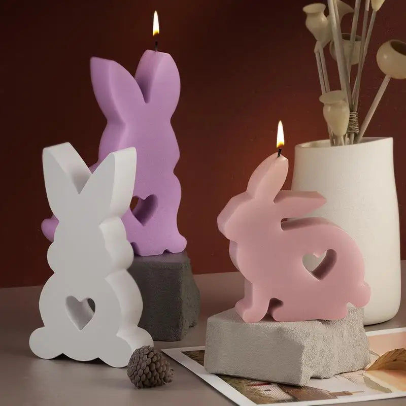 Cute Rabbit Candle Silicone Mold Gypsum Car Mounted Incense Expanding Gypsum Soap Mold Easter Bunny Aromatherapy Candle Mold