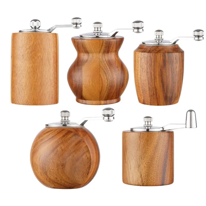 Hand-crank Pepper Grinder,Ceramic Core,Vase/Wine Jar/Sphere Style Spice Pepper Mill,Multi-purpose Salt Shakers,Wooden,BBQ Mill