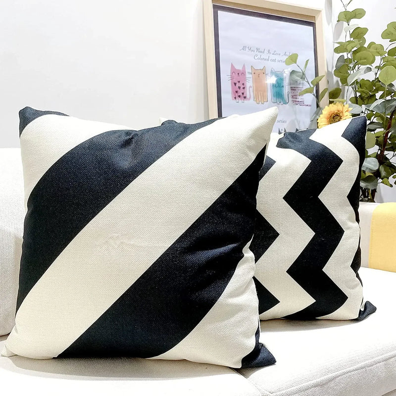 Black Geometric Linen Cushion Cover, Home Decor, Living Room Sofa Pillow Cover Decor, Suitable for Bedroom Car 40x40 60x60 50x50