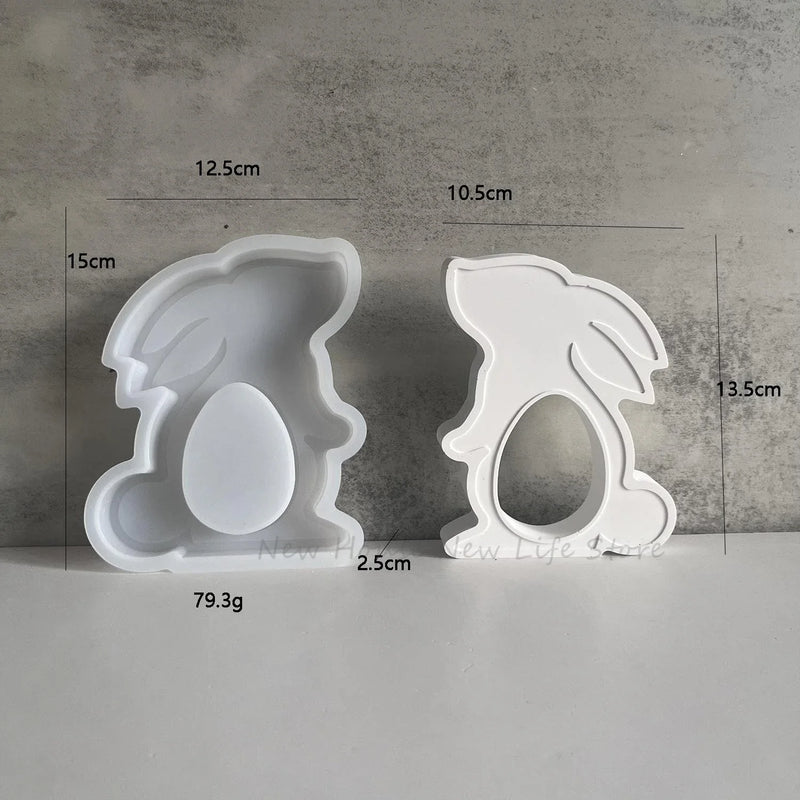 Rabbit Family Silicone Mold Bnuuy Family Concrete Plaster Casting Mould Easter Series Heart Rabbits Plaster Ornaments Molds