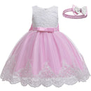Flower Girl Dress For Wedding 3-12 Years Lace Tulle Bow Elegant Child's Birthday Party Dress
