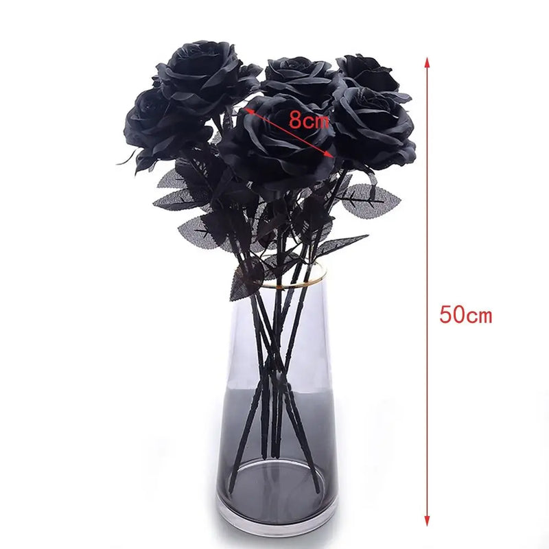 5pcs Silk Black Rose Artificial Flower Head Bouquet Home Living Room Weeding Chritmas Decoration New Year Decoration