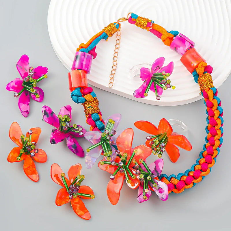 Big Boho Handmade Acrylic Necklace For Women Fashion Maxi Flower Choker Jewelry