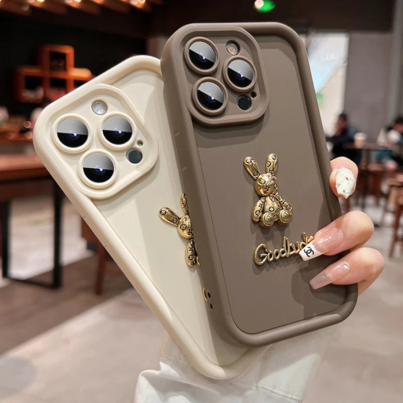 3D Golden Rabbit Phone Case For Xiaomi Redmi Note 13 12 Pro Plus 5G 13 12S 11S 11 10S 10 Redmi 12 13C Shockproof Silicone Cover