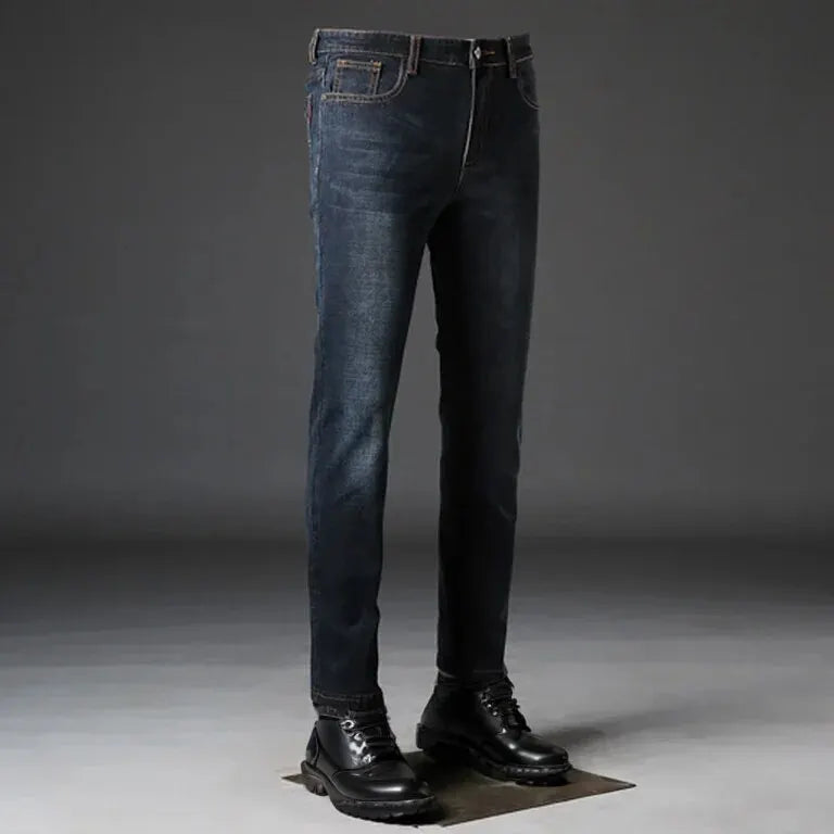 Classic Men Jeans Elastic Small Straight Cylinder Slim Fit Simple Matching Cool Jeans Cotton Material Casual Scene