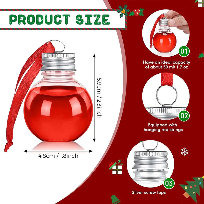 30-100PC Christmas Booze Balls Plastic Fillable Ball Ornament Christmas Hanging Ornaments Water Bottle Bulbs for Christmas Decor