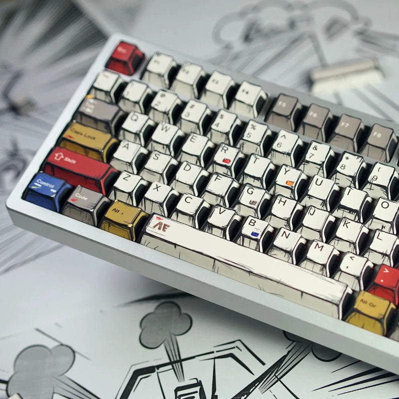 Comic Mixed Lights PBT Keycaps Cherry Profile Five-sided Dye Sub Keycap For ISO Layout Mechanical Keyboard Alice Split Spacebar