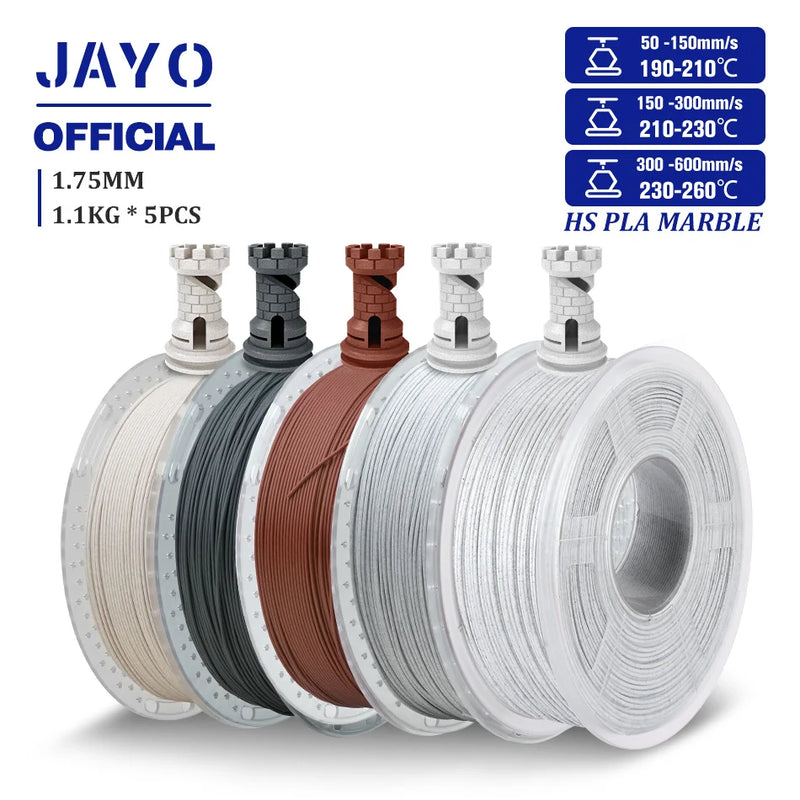 JAYO High Speed Marble PLA Filament 5 Rolls High Speed PLA 3D Printer Filament For FDM Marble-Like Texture 3D Printing Materials