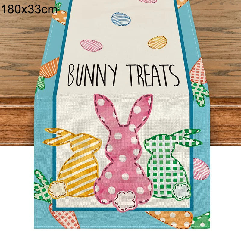 2024 Easter Rabbit Table Runner Linen Bunny Dining Table Cloth Placemat Spring Holiday Happy Easter Decoration For Home Kitchen