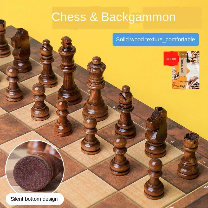 International Chess 3-in-1 Wooden Chess Set Toy Educational Brain Training Folding Board Game for Children High-end Gift