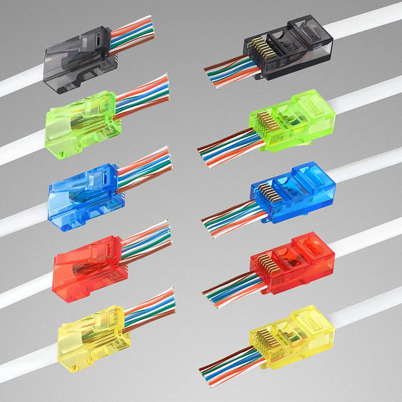 Linkwylan RJ45 Cat6 Pass Through Connectors Assorted Colors EZ to Crimp Modular Plug for Solid or Stranded UTP Network Cable