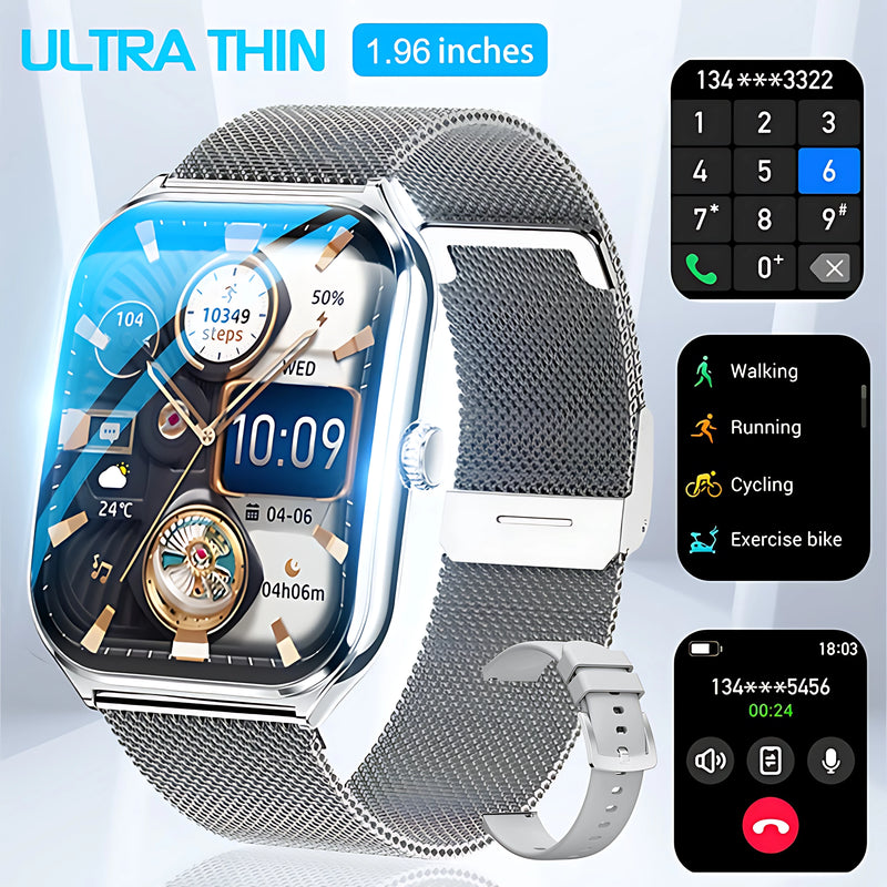 2025 New Ultra-Thin Curved Screen Smart Watch For Men Women 1.96" Amoled Pixel Display Bluetooth Call Smartwatch IP68 For Huawei