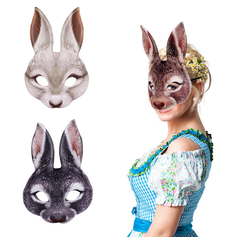 Half Face Rabbit Mask Adult Halloween Animal Head Masks Party Cosplay Mask Easter Carnival Masquerade Accessories Shooting Props