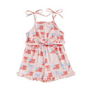 Independence Day Baby Girl Outfit Red White Blue American Flag Romper with Bow Belt 4th of July Sleeveless Jumpsuit Set for