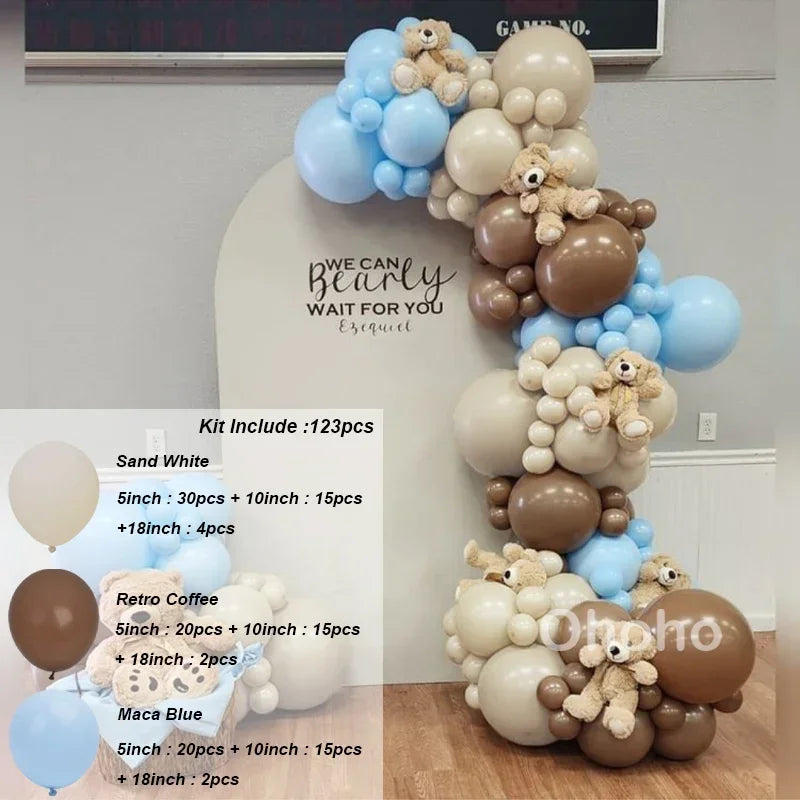 Beige Blue Balloons Garland Arch Kit Kids Boy One 1st Birthday Balloon Set Baby Shower Decoration Baptism Party Wedding