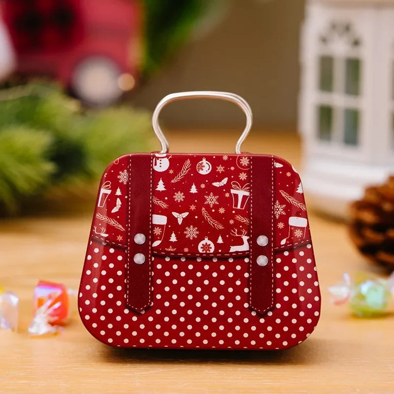 Mini Christmas Candy Iron Box Handbag Storage Box Xmas Gift Box Decoration Joy 2025 Noel Merry Christmas Supplies Kids Favor