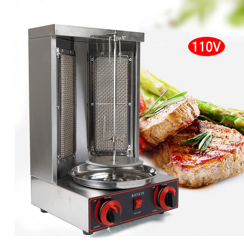 Doner Grill 3000 W LPG Kebap Grill 220 V Gas Doner Kebab Machine for Chicken Turkey Tacos Kebap, Stainless Steel, Black