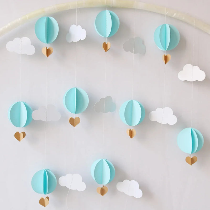 3D Clouds Love Hot Air Balloon Paper String Garland Banner Birthday Baby Shower Party Wall Background Hanging Wedding Decoration