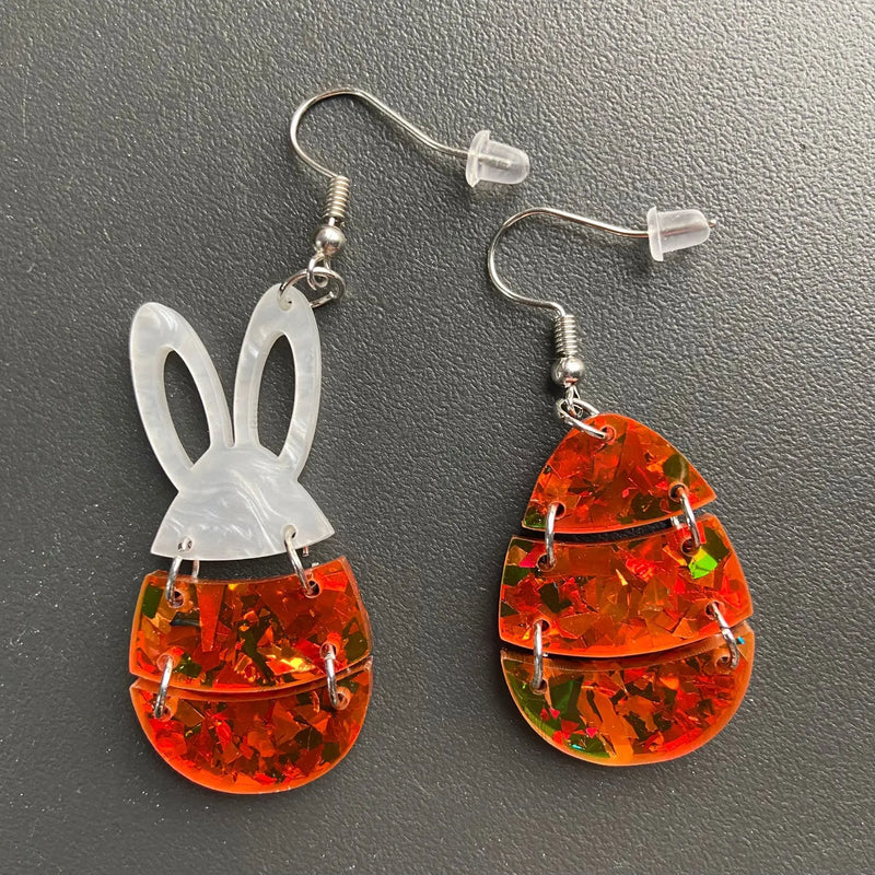 2024 Bunny Egg Basket Easter Earrings For Women Cute Cartoon Sequins Asymmetrical Rabbit Acrylic Drop Earrings Jewelry Gift