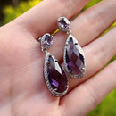 Huitan Pear Purple Cubic Zirconia Drop Earrings Charming Ear Accessories for Women Gorgeous Wedding Party Statement Jewelry Gift