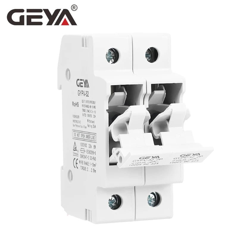 GEYA GYPV-32 2P Parallel DC Fuse Holder 10*38mm High Voltage Solar PV 1000VDC Fuse Link 2A 6A 10A 15A 20A 25A 30A