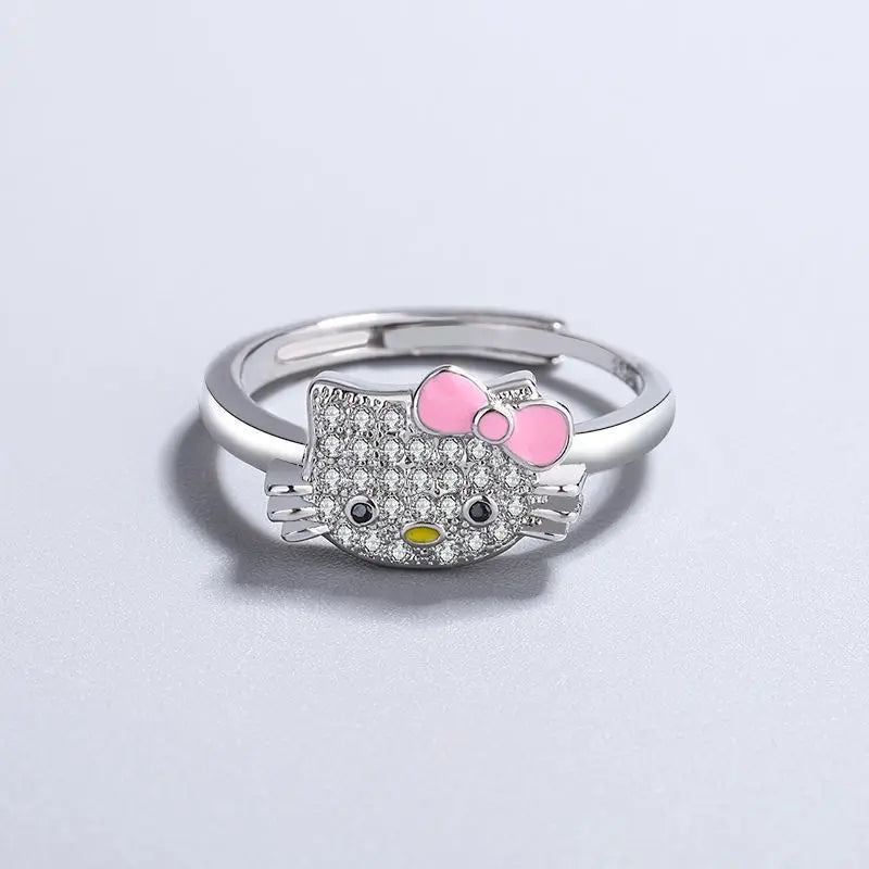 The New Women's Cartoon Hellos Kittys Open Adjustable Diamond Drip Ring for Students Simple Little Fresh Trend Holiday Gifts