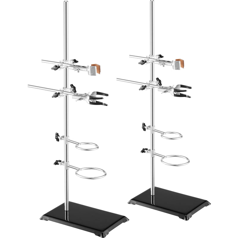 SucceBuy Lab Stand Support Laboratory Retort 2 Sets Steel Lab Stand 23.6" Rod Includes Flask Clamps Burette Clamps&Cross Clamps