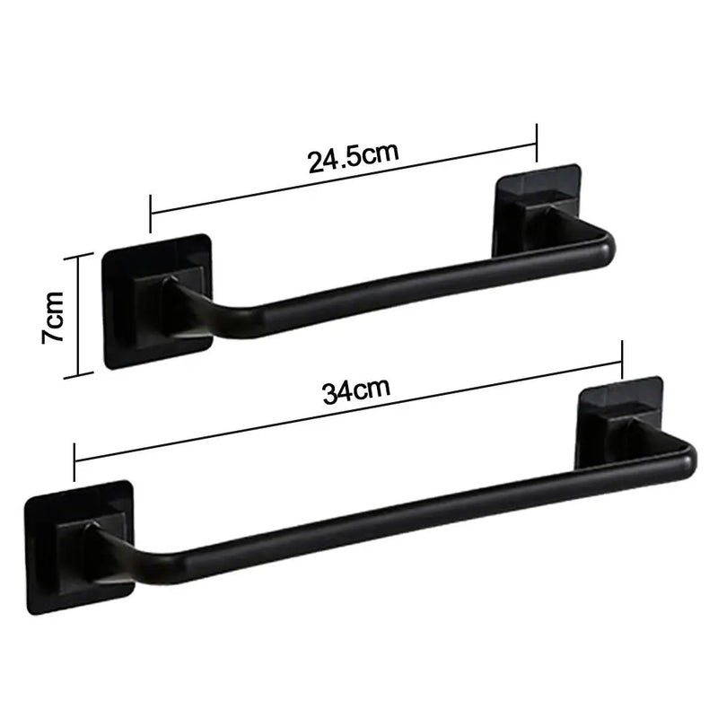 24/34cm Black/White Kitchen Bathroom Wall Bath Towel Holder Rail Rack Self Adhesive Towel Rod Bar Portable Storage Clothes Shelf