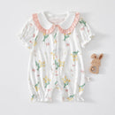 Girl's Summer Short Sleeve Romper Clothing Pure Cotton  Infant  Cute Lapel Printed Jumpsuit 1-3-6-9M Babe Pajamas