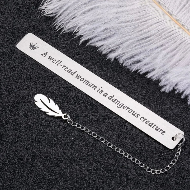 Stationery Retro Bookmark a Well-read Woman Book Label Metal Bookmark Inspirational Leaf Pendant Page Mark Reading Accessories