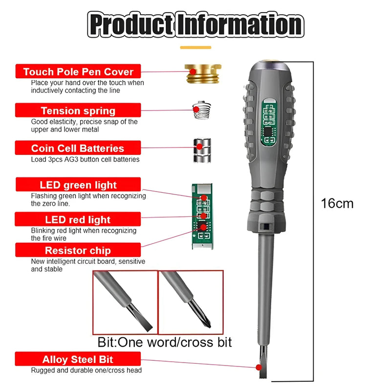 1/2 Pcs Slotted/Phillips Screwdriver Neon Bulb Indicator Detector Non-Contact Insulated Electrician Pocket Tester Pen Tools