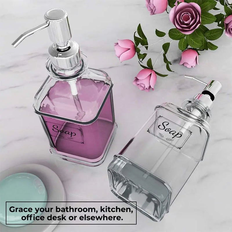 300/550ml Press Type Soap Dispenser Antique Thick Glass Hand Soap Dispenser Stainless Steel Pump With Clear Labels