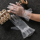 Retro Spring Summer Women Short Tulle Gloves White Black Wedding Gloves Stretchy Lace Full Finger Mittens Mesh Translucent Glove