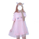 Summer Lolita Tulle Dresses 2022 Women Kawaii Bunny Cute Girl Anime Short Sleeve Pink White Casual T Shirt Dress Female Clothing