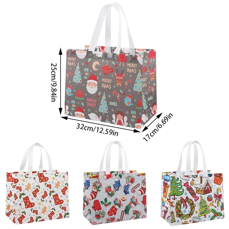 4Pcs Christmas Non-woven Fabric Bags Snowman Santa Claus Gifts Candy Packing Bags Christmas Cookie Snack Decoration Bags