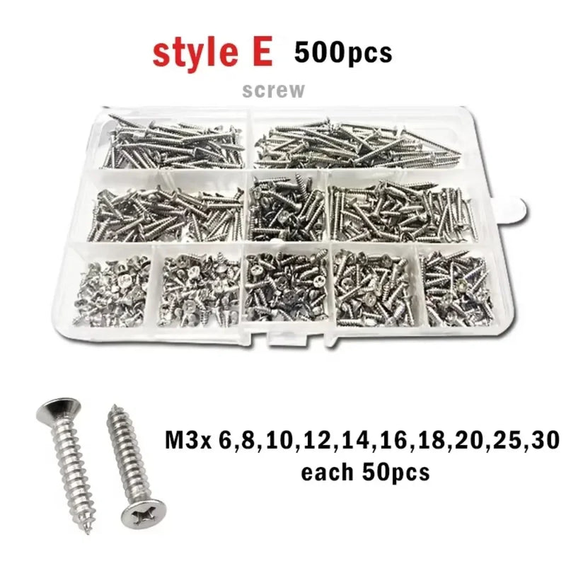 M1 M1.2 M1.4 M1.7 M2 M2.6 M3 M4 Stainless Steel Cross Countersunk Head Wood Screw Set Phillips Flat Head Self Tapping Screws Kit