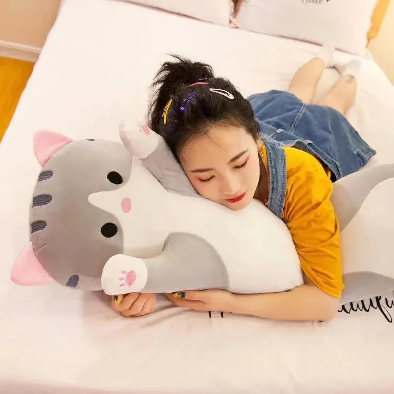 Long Cat Plush Body Pillow Creative Cute Animal Stuffed Doll Soft Sofa Kawaii Decorative Body Pillow Sleeping Back Cushion Decor