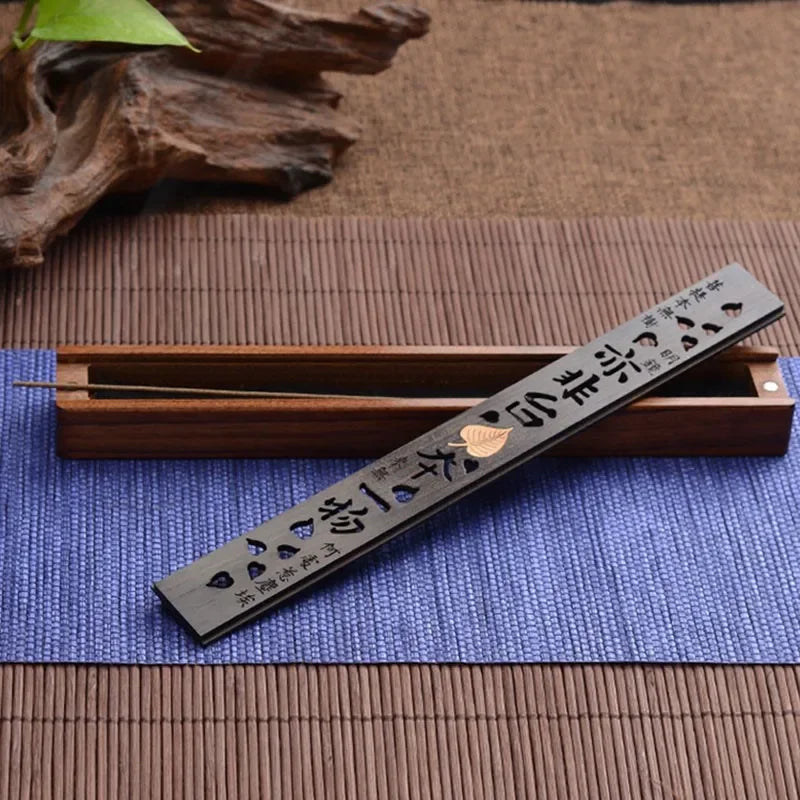 Creative Retro Black Home Office Wooden Incense Holder Incense Burner Traditional Chinese Type Wood Handmade Carving Censer Box